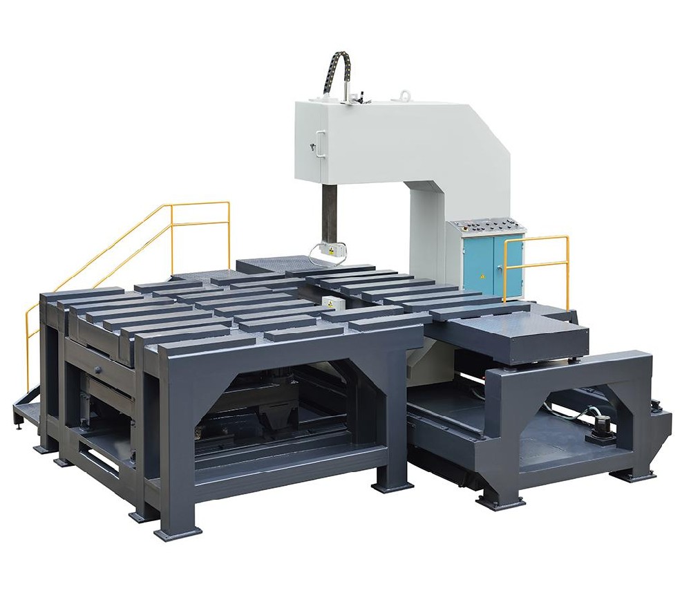 vertical band saw machine cutting steel plate and aluminum plate testing before export